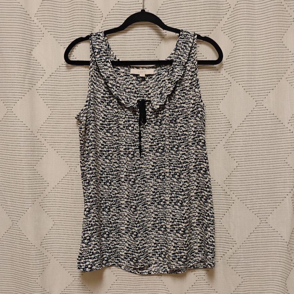 LOFT Women's Blue Black And White Slightly Sheer Top Tank Size Small